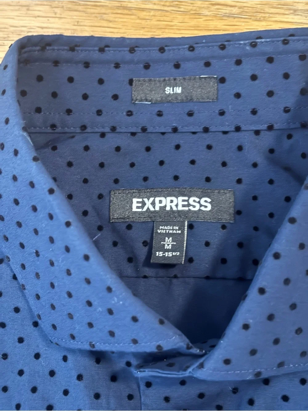 Express Men’s Slim Navy Blue Dot-Print Dress ShirtSize M (15-15 1/2)